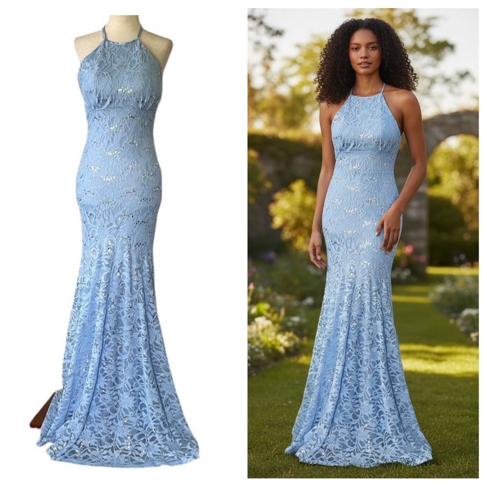 B. Darlin baby blue mermaid prom dress